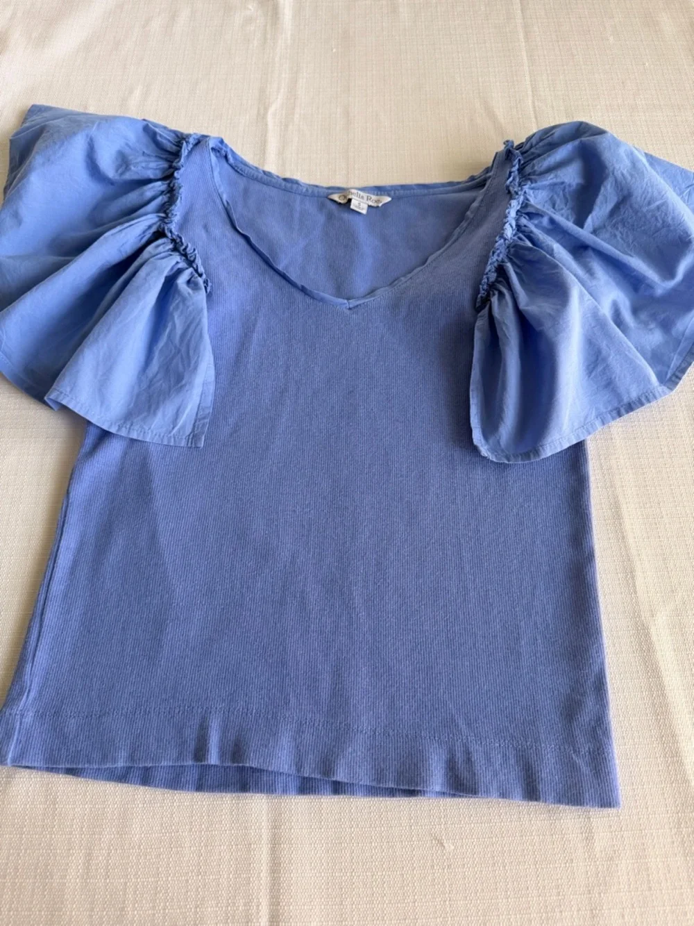 Light Blue Puff-Sleeve V-Neck Tank Top